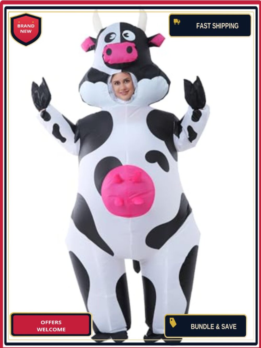 Inflatable Cow Costume Adult Funny Blow Up Suit for Halloween Cosplay